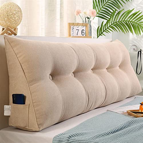 RVUEM Cuscino A Cuneo per Testiera Cuscino da Lettura per Il Riposo A Letto Cuscino Testata Triangolare Cuscino Supporto Posizionamento Schienale con Rivestimento Sfoderabile,Beige,L60×W20×H50cm