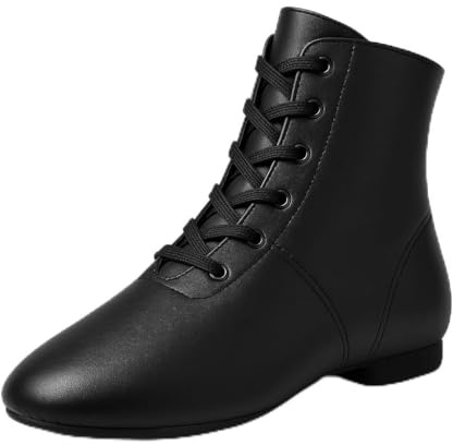 Jazz Boots Dance Shoes - High Top Black Jazz Shoes Lace Up - Premium Leather Dancing Boots - Flat Split Sole Over Ankle Boots for Women, Girls, Kids, and Men's