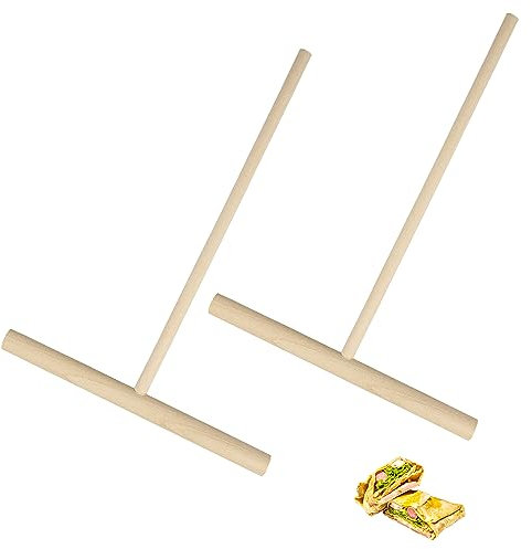Rumyve 2 Pcs Pancake Spreaders - T-Shaped Natural Wood Crepe Pan Kitchen Tools 4.7x6.3 inches
