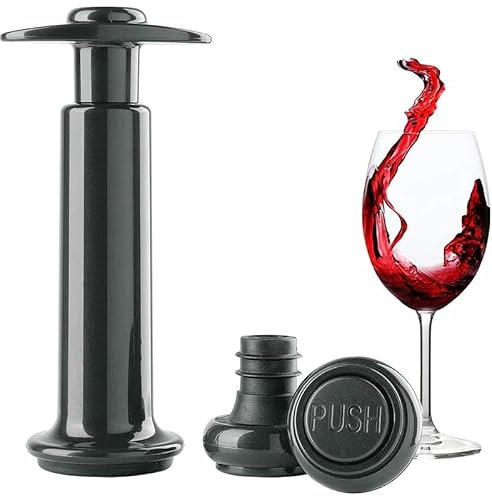 VIRSUS Pompa Salvavino + 2 Tappi 6404, Colore Nero, Pompa a Vuoto con Tappi Riutilizzabili diam 18 mm per Vini Sottovuoto, Conservatore di Vino, Accessori per Cucina, ristoranti