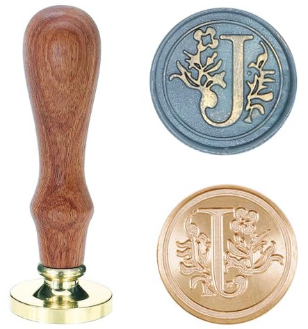 Poemluve Siegelstempel mit Buchstaben J 25mm Vintage Wachs Siegel Stempel Set mit Holzgriff für Geschenke, Verpackung, Grußkarten, Einladungen, DIY (Buchstabe J)