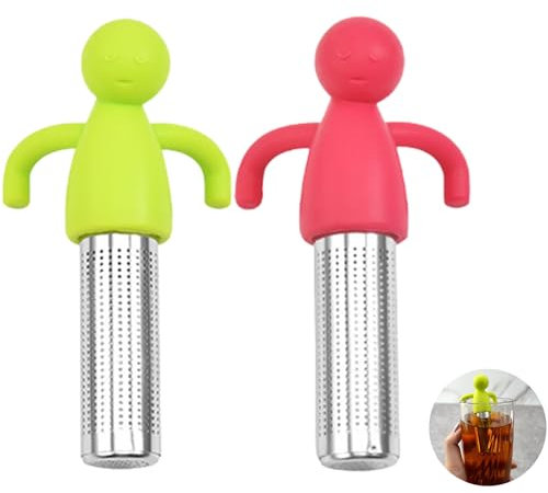 2 pcs Infuseur à Thé en Acier Inoxydable, Passoire à the en Silicone en Forme de Personne, Passoires à Thé, Filtre à Résidus de the pour Tasses, Tasses et Théières