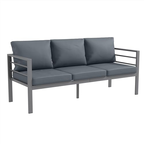 Outsunny Divano da Giardino 3 Posti in Alluminio con Cuscini per Seduta e Schienale, Divano Moderno, 185x66x64 cm, Grigio