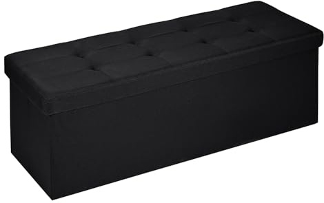 T-LOVENDO.ES Puff de almacenaje Plegable, Banco con Almacenamiento, Otomana, Baúl, Taburete Reposapiés, Acolchado, para Dormitorio, Sala de Estar, Pasillo, Grande 110 x 38 x 38 cm. Carga hasta 300kg.