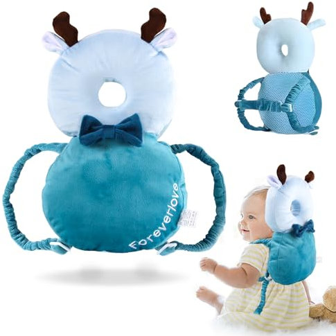 ACTOYS Protector de Cabeza de Bebé, Almohada de Protección para Cabeza del Bebé, Cojín Protector Ajustable para Niños de 5 a 36 Meses Que Gatean (Ciervo Azul)