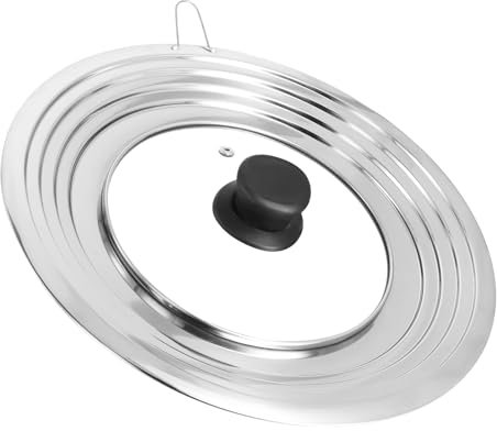 Focenat Coperchio universale per padelle, coperchio in vetro per pentole e Padelle 24 cm-30 cm, con bordo in acciaio inox e foro per vapore, coperchio universale per padelle, wok, piroscafo, argento