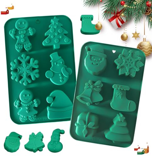 Mitt hjärta 2 stycken jul silikonform – silikonformar bakning för kakor, choklad, pepparkakor och gelé (12 julelement)