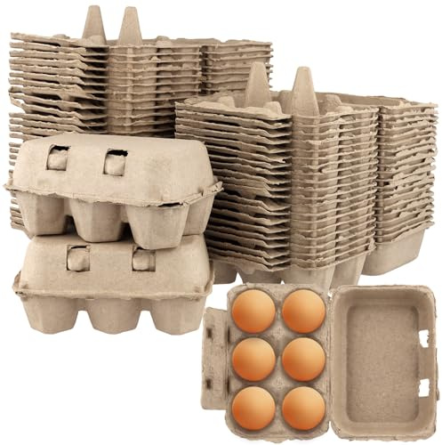 SOUJAP 50 PCS 6 Count Cardboard Egg Cartons, Half Dozen Paper Egg Box for Chicken, 15 x 10 x 7cm