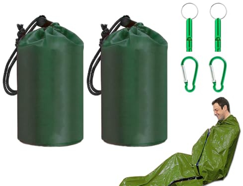 Anlising 2 x Emergency Blanket Sleeping Bag, Emergency Sleeping Bag with Signal Whistles, Survival Sleeping Bag, Survival Bivouac Bag, Waterproof Emergency Tent, Emergency Bivvy Bag, for Outdoor,