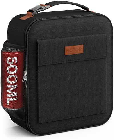 HOTOR Lunch Bags for Women & Men - Large Capacity Insulated Lunch Bag with Mutiple Pockets, Easy-Carrying & Wear-Resistant Lunch Cooler Bag for Office, Picnic, Black, 28.0×11.0×24.0 cm