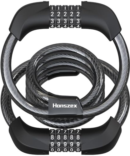Honszex Lucchetto Monopattino Elettrico, Antifurto Monopattino 105cm, Lucchetto Bicicletta Antifurto Combinazione a 5 Cifre, Lucchetto Bici, Lucchetti Cavo a Doppia Testa per Monopattino Elettrico