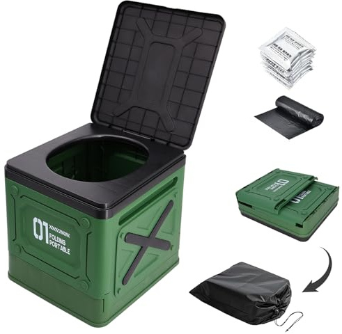 Foldable Portable Toilet for Camping & Travel – Heavy Duty 150kg Capacity, PP-ABS Collapsible Toilets Stool with Storage Bag, Waste Bags & Solidifier – Emergency Toilet for Car, RV, Fishing, Outdoor