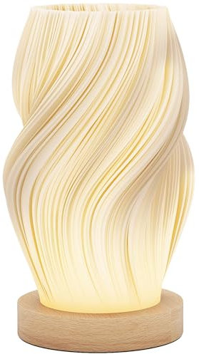 HOMCOM Lampada da Tavolo dal Design Ondulato a 3 Colori con 10 Luminosità, Lampada da Lettura in ABS e Legno di Caucciù, Ø12x20 cm, Bianco e color Legno