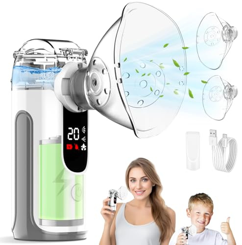 Aerosol Portatile Silenzioso per Adulti e Bambini,USB-C Ricaricabile Aerosol Ultrasuoni con Display Digitale Intelligente,Macchina Aerosol Inalatore per Viaggi e Uso Domestico