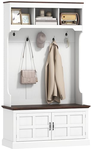 HOMCOM Perchero Zapatero Banco Zapatero 2 Puertas 105x40x180 cm Blanco