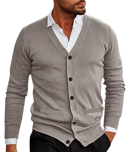 ZDSUHYIW Cárdigan de punto para hombre, cuello en V, ligero y elegante, chaqueta de invierno clásica con botones, chaqueta de entretiempo ligera, sudadera elegante