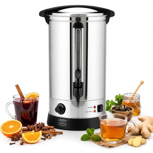 Mucola Glühweinkocher & Heißgetränkespender 7L aus Edelstahl mit Zapfhahn – Einkochautomat 1500W, Temperaturregler 30–110°C, Überhitzungsschutz, Warmhaltefunktion – Ideal für Suppen