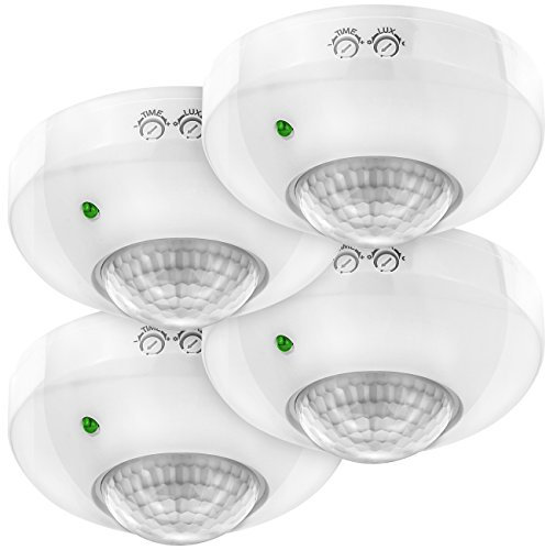 deleyCON 4X Infrarouge Détecteur de Mouvement Émerger Montage au Plafond Intérieur Contrôle des Feux Zone de Travail à 360° Portée de 6m Capteur de Lumière Intégré Blanc