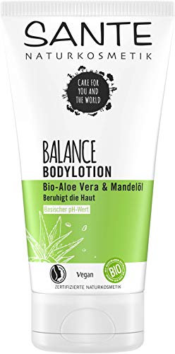SANTE Naturkosmetik Balance Lozione per il corpo, con aloe vera e olio di mandorle, cura per la pelle secca e stressata, naturale, fresca, vegana, 150 ml