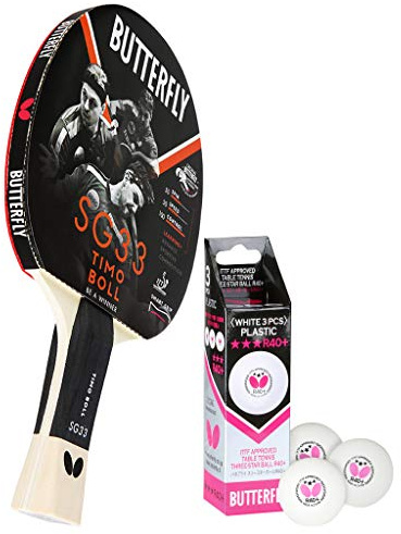 Butterfly® Timo Boll SG33 Tischtennisschläger | Tischtennis Racket Hobby & Freizeit | ambitionierter Freizeitspieler | hochwertig | ITTF zertifizierter Addoy Belag | konkave Griffform mit smart.Grip
