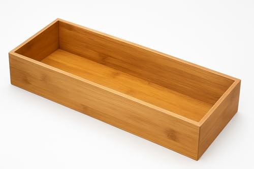 Range Couverts en Bambou Naturel - Organiseur pour Tiroir de Cuisine - Résistant Durable Ecologique (38 x 15 x 7 cm)
