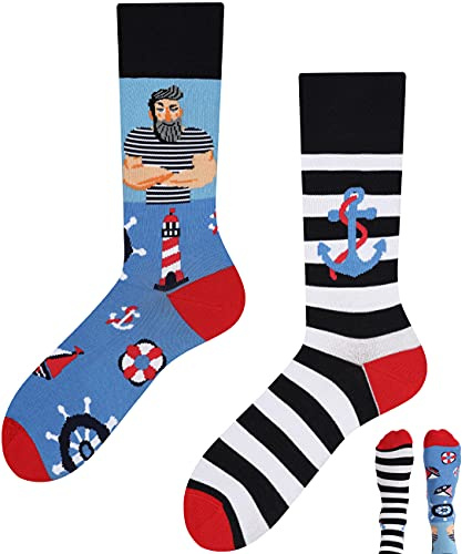 TODO Lustige Socken Herren und Damen, Coole Socken mit Motiv - Mehrfarbige, Bunte, Verrückte (43-46, Nordic Sea)