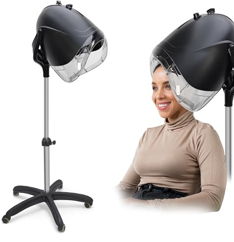 Elitzia Secador con capucha Peluquería Cuidado del cabello con capucha Seco para cabello ET194 (Soporte en forma de U, Negro)