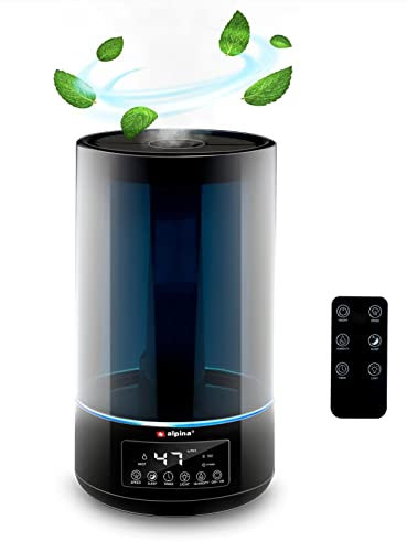 JUNG Alpina Luftbefeuchter 4,3L Wassertank, mit Fernbedienung, Aroma Diffuser Raumbefeuchter für alle Räume, Raumluftbefeuchter, Raumluft Diffusor Humidifier Schwarz