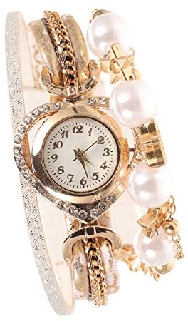 Mikikit Perle Wrap Dame Handgefertigt Digital Geburtstag Für Herz Uhr Armbanduhr Geschenke Leder Perlen Teens Weiblich Premium Strass Damen Kleid Valentinstag Armband Mit Luxusband