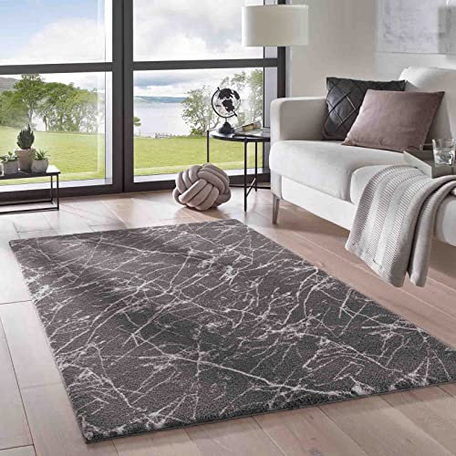 Taracarpet Teppich Supersoft Kurzflor-Teppich Valetta Marmor Blitz modern marmoriert waschbar für Wohnzimmer Schlafzimmer Jugendzimmer Badezimmer aus Polyester anthrazit 240x340 cm