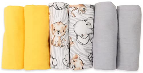 FENSILO Moltontücher, 6er Pack-Flanellwindeln aus 100% Baumwolle-80x80cm,Moltonwindel Spucktücher Baby, Spucktuch Flanell Moltontuch Unisex Spucktücher gelb Gray