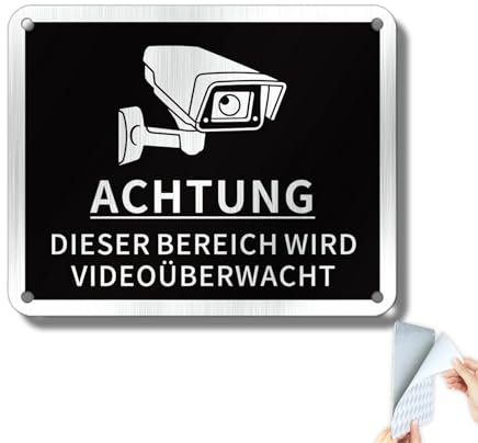 Goodvia Achtung Videoüberwachung Schild alu Selbstklebend 15x12 cm, mit Vorgebohrte Löcher für Fenstern und Wänden oder Zaun 1 Stück