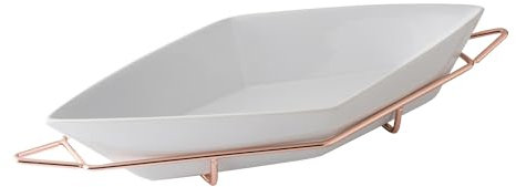 Pirofila Da Forno In Porcellana Con Supporto In Acciaio Oro Rosa, Forma Rombo, 40X18 Cm, Ideale Per Arrosti, Lasagne E Gratinati