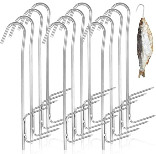 Erzekrim Crochets de Fumage Lot de 12 crochet à Viande Fumoir Crochet à Viande Inox 21cm, pour Suspendre du Poisson Fumé, de La Viande, des Saucisses Etc