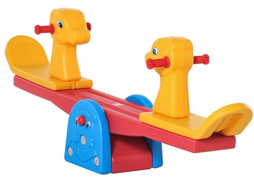 HOMCOM Seesaw for Children, Teeter Totter with Easy-Grip Handles for 1-4 Years, Indoor Outdoor Playground Equipment with 2 Seats, Multicolour