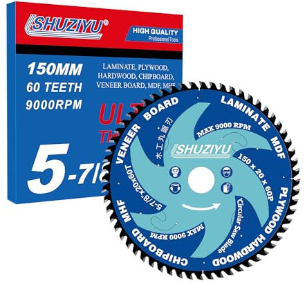 LSHUZIYU, 150mm 60T, Dünne Schnittfuge 1.6mm. Mittelloch 20mm mit 15.88mm Unterlegscheibe. Akku-Sägezubehör, Kreissägeblatt für die Holzbearbeitung, Sägeblatt für Holz.