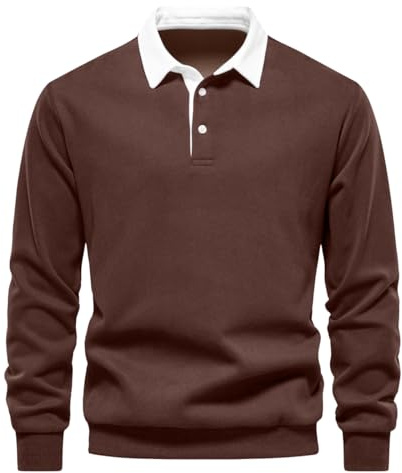 Rayson Polo Hombre Manga Larga Algodon Golf T-Shirt Casual Poloshirt Elástico Deportivo Hombre Tops Invierno Otoño Jersey Hombres Outdoor Empleo Viajar(Marrón,XXL)