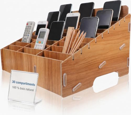 DOITOOL Boîte De Rangement Pour Téléphone Portable En Bois à 30Compartiment | Boîte De Rangement Bois Pour Téléphones Pour Bureau Salle De Réunion Et Classe，Pour Ranger Calculatrices, Ciseaux, Règles
