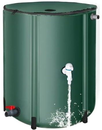 SYFUNLV 50L Regenwassertonne,Regentonne Wassertank Faltbar mit Ablasshahn,Regenwassersammler aus PVC,12x12x58cm,Große Kapazität Weicher Tank,Mit Stützstangen,Fallrohr,Filter,Hähnen Überlauf