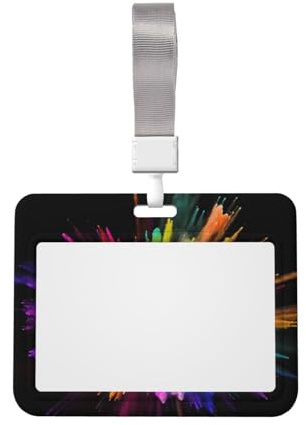 Color Explosion ID Badge Holders with Lanyard Horizontal Plastic Card Case with Clear Window Waterproof ID Card Protector Work Badge Sleeve for Nurses Teachers Office