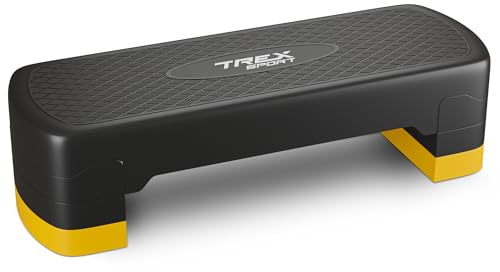 TREX SPORT Steppbrett für zuhause höhenverstellbar TX-030AS | 68×28×10/15/20cm Aerobic Stepper 3 Stufen, rutschfest, bis 350kg belastbar | Stepboard Gelb
