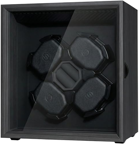 Mcbazel Motore Automatico per Avvolgitori di Orologi per Quattro Orologi, Funzionamento Silenzioso Automático con Motore Silenzioso, Soluzione Professionale per la Cura degli Motivo Ebano-Nero