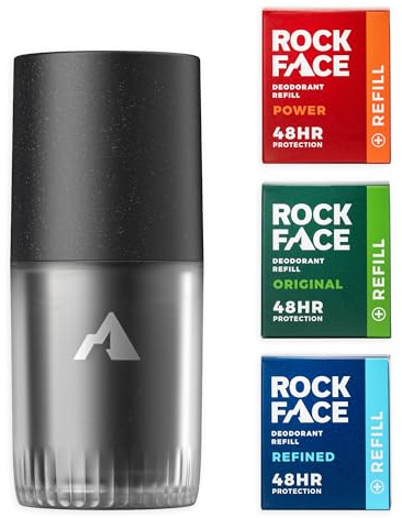 Rock Face Natural Deodorant Refill Kit, 1 Reusable Case + 3 Sticks