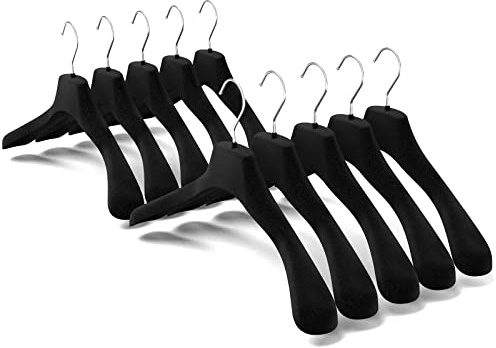 Mainetti Grucce in Velluto Antiscivolo, per Capispalla, Giacche, Felpe, Cappotti Uomo Donna, Appendini Resistenti, Made in Italy, Set di 10 Pezzi (Nero, 42 cm)