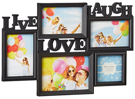 Relaxdays 2X Cornice multifoto Live Love Laugh portafoto Multiplo 5 Foto Diverse Dimensioni Collage 3D 31x45,5, Nero