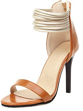 Sandales à talons hauts Stiletto Peeptoe, fermeture éclair, pour femme, grande taille z50-4S, marron, 35 EU