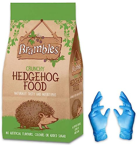 Brambles Crunchy Hedgehog Food - Also Suitable for Badgers and Foxes - Nutritious Food with Kasabona Blue Vinyl Gloves (Crunchy 900g x 1)