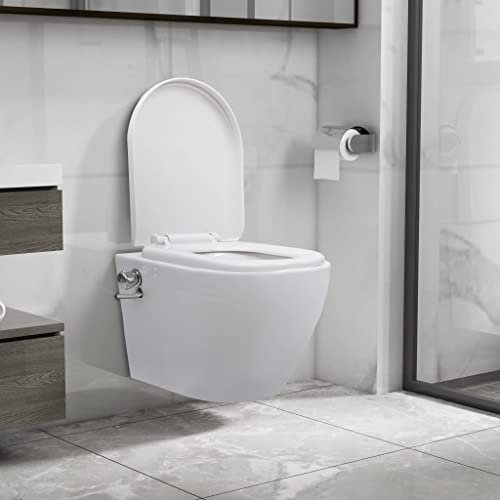 Homgoday Wall Hung Rimless Toilet with Bidet Function Ceramic White