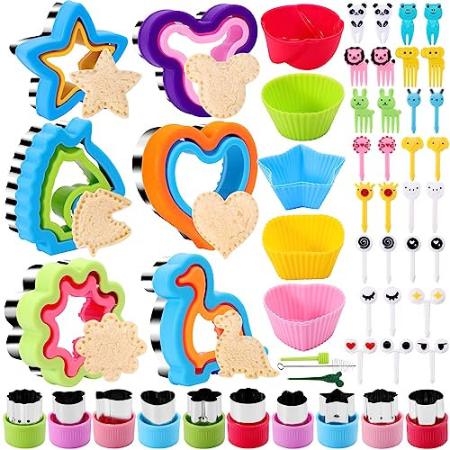 Loppdece 59 Stück Brotausstechformen für Kinder, Ausstechformen Set, Sandwich Ausstecher, Sanwich Gemüse Obst Ausstecher, Edelstahl Sandwichschneider und Versiegler für Kinder