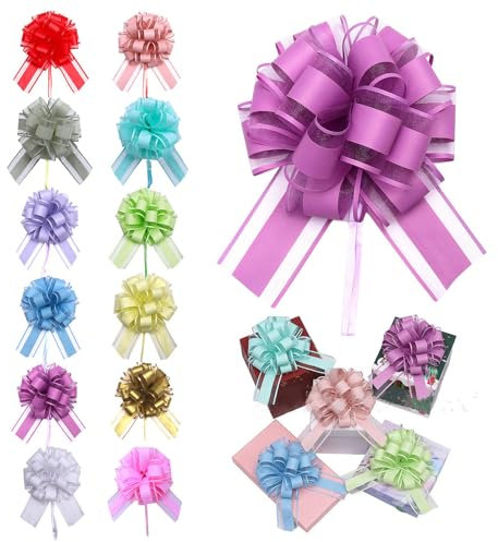 Große Geschenkschleife, 12 Stücks Bunt Geschenk Schleife mit Metallische Geschenkbänder, Gift Bows Large, Ziehschleife ø 18cm, Pull Bögen, Dekoschleifen für Verpacken Hochzeit Geburtstag Weihnachten
